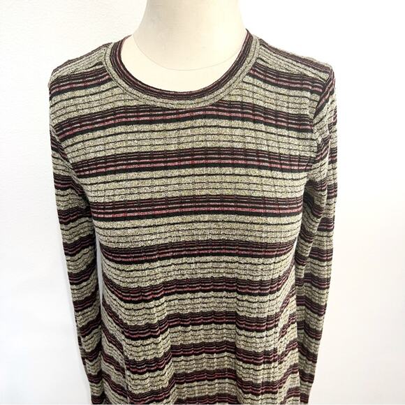 BCBGeneration Ribbed Stripe Long Sleeve Lurex Shimmer Shift Dress Small - Picture 2 of 7